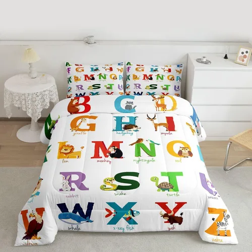 Miniatura 10 de Feelyou Juego de edredón de animales de zoológico, tamaño individual, juego de ropa de cama de animales de dibujos animados para niños, niñas