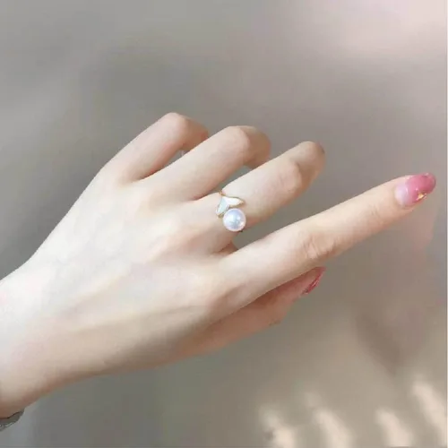 Miniatura 2 de Detalle Anillo de cola de sirena de ballena de la suerte de oro de 18 quilates 4A Embalaje de concha real Abierto Ajustable BlancoRosaRosa Púrpura