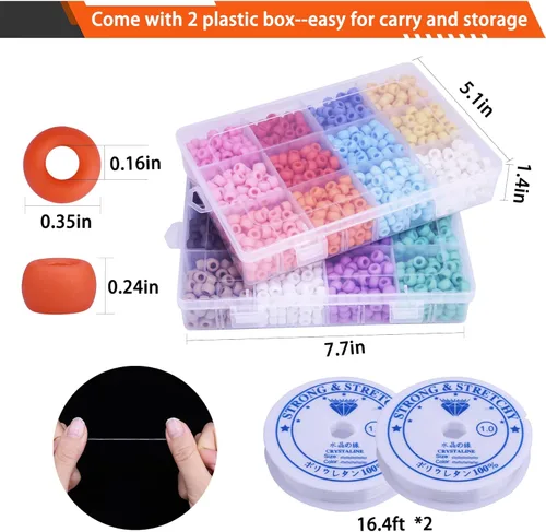 Miniatura 6 de Greentime Kit de cuentas de poni, 2800 cuentas opacas mate para pulseras, manualidades, cuentas Kandi, cuentas de pelo para trenzas, kit de cuentas