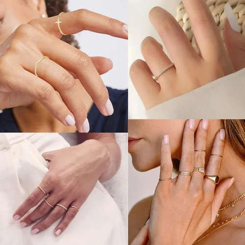 Miniatura 3 de RLMOON Juego de 8 anillos chapados en oro de 14 quilates y plata para mujer, anillo de diamantes de imitación de circonita cúbica, anillo