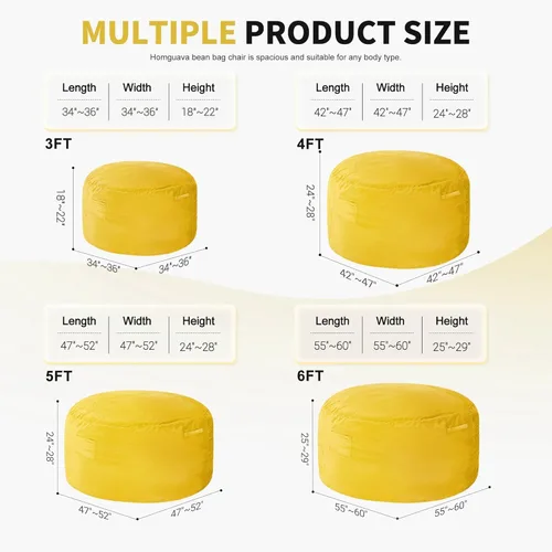 Miniatura 2 de Homguava - Sillón puff de 3 pies Sillón estilo puff grande de 3 pulgadas con relleno de espuma viscoelástica, sofá suave con funda de terciopelo