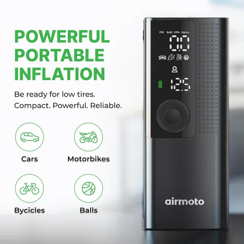 Miniatura 7 de Airmoto y Kit de Energía Paquete de Oferta - 1 paquete - Inflador de Neumáticos Compresor de Aire Portátil con Kit de Energía para Cargar