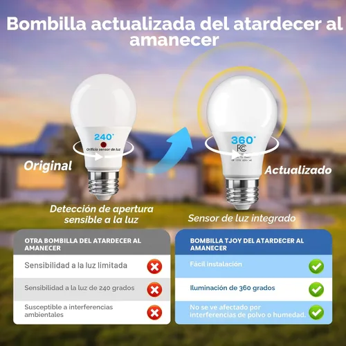 Miniatura 3 de TJOY Bombillas LED A19 con sensor de luz para exteriores, bombilla LED A19, bombilla de fotocélula automática de encendido/apagado para iluminación