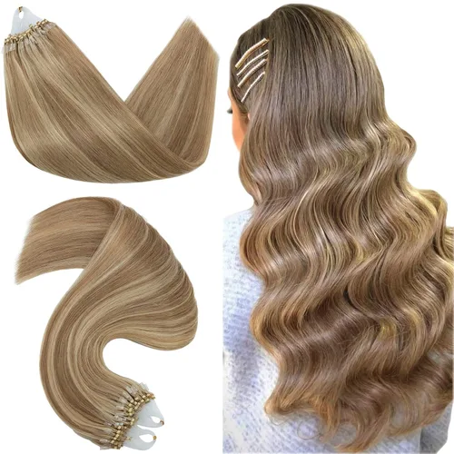 Miniatura 9 de Hairro Micro Loop - Extensiones de cabello humano microenlaces de microperlas de cabello Remy para mujer, reflejos degradados, fusión fría, micro