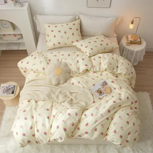 Miniatura 36 de VM VOUGEMARKET - Juego de funda de edredón floral amarilla de 3 piezas para niñas, de algodón, funda de edredón de flores rosas con cierre de F#