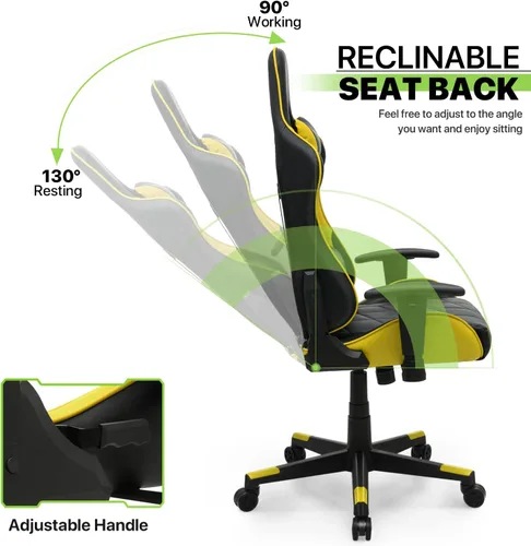 Miniatura 4 de Magshion Silla para juegos, silla reclinable de 90° a 130° con respaldo alto con soporte lumbar, ergonómica para adultos, reclinable, altura