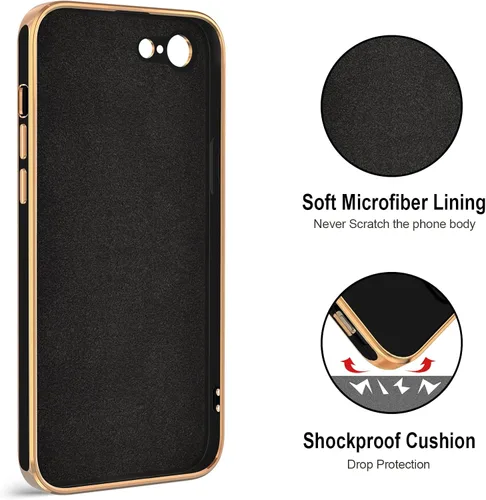 Miniatura 3 de Hython Funda para iPhone SE 2022, iPhone SE 2020, iPhone 7, iPhone 8 con soporte de anillo soporte magnético, chapado en oro rosa, TPU suave, Negro