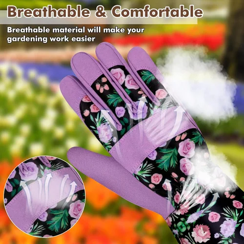 Miniatura 2 de Guantes largos de jardinería para mujer, guantes de cuero a prueba de espinas, guantes de trabajo transpirables para mujeres, patio, exteriores