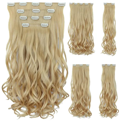Miniatura 19 de Extensión de cabello negro oscuro, extensiones de cabello con clip, de 18 pulgadas, ondulado, sintético, 5.5 onzas, HSPCYGG de 22 pulgadas, cabello