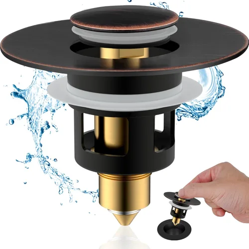 Miniatura 10 de Hibbent Paquete de 2 tapones universales de metal para lavabo de 1.1 a 2.3 pulgadas, colador de drenaje de fregadero emergente, tapón tipo empuje