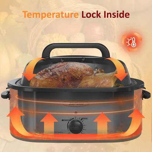 Miniatura 2 de Sunvivi Horno asador eléctrico con tapa visible, horno asador de pavo de 24 cuartos de galón con sartén y estante extraíbles, acero inoxidable