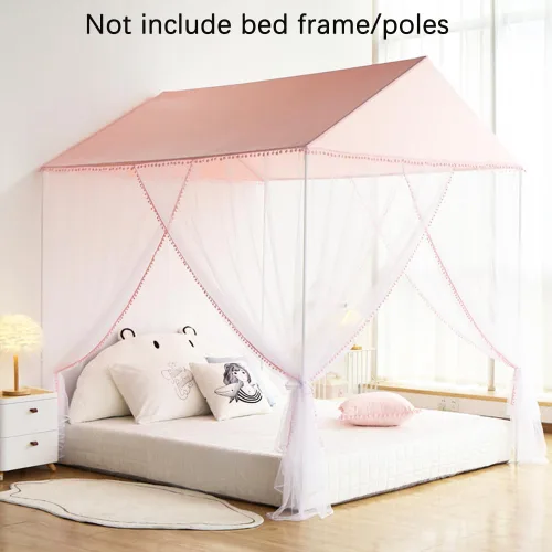 Miniatura 5 de Akiky Mosquitera para niñas con castillo de princesa pompón para interiores y exteriores, red para cama para niños, no incluye postes de cama Rosa