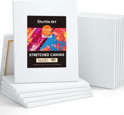 Shuttle Art Lienzo para pintura, paquete de 12 lienzos estirados de 11 x 14 pulgadas, 100% algodón, lienzos blancos imprimados en blanco de primera