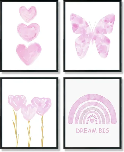 Miniatura 8 de ULEGIE Decoración de Habitación para Niña Pequeña, Arte de Pared Azul para Habitación de Niñas Nursery Sueña en Grande Juego de 4 Impresiones