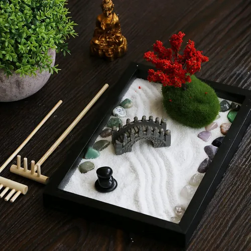 Miniatura 5 de Mini kit de jardín zen de meditación, mesa japonesa, roca, arena, chakra, buda, jardín, hogar, oficina, escritorio, decoración de escritorio