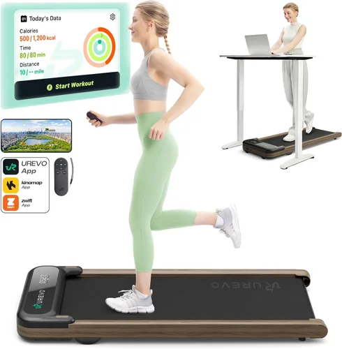 UREVO Caminadora Inteligente Plegable, Cinta de Correr para Escritorio de Pie con Doble Absorción de Impactos, Funcionamiento Silencioso, Aplicación