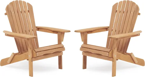 Miniatura 23 de Silla Adirondack plegable de madera de gran tamaño con respaldo y tabla de asiento premontados, silla de descanso para patio al aire libre, jardín