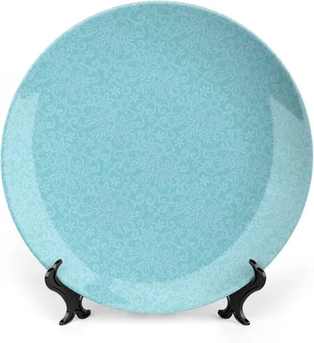 Miniatura 15 de Plato decorativo de 6 pulgadas, artesanía de cerámica turquesa, patrón floral antiguo de cachemira, estampado clásico de Oriente Medio, para colgar