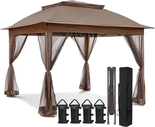 Miniatura 18 de EAGLE PEAK Gazebo desplegable de 11 x 11 pies con red de malla, toldo con mosquitero fácil de instalar para patio y jardín trasero, gazebo al aire