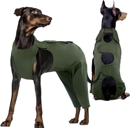 Miniatura 10 de Kuoser Manga de Protección para Heridas en Muslos para Perros, Traje de Recuperación Quirúrgica para Perros para Patas Traseras, Manga de Verde