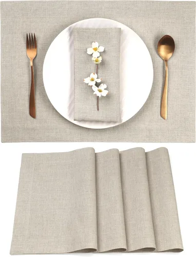 Classic Linen™ by D'Moksha - Juego de 4 manteles individuales naturales, 14 x 19 pulgadas, lino 100% puro, lavables a máquina, verano