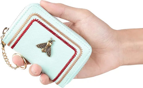 Miniatura 5 de Gostwo Estuche para tarjetas de crédito con cremallera, llavero y billetera de abeja, bolsillo para monedas, para mujer, Oro verde, Cartera
