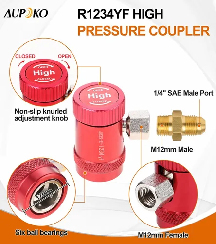Miniatura 3 de Aupoko R1234yf Acoplador rápido, ajustable R1234yf Adaptador de acopladores rápidos de lado alto y bajo con destello SAE de 1/4", herramientas
