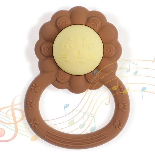 Sonajero mordedor, juguete sensorial Montessori con forma de león para bebés, silicona de grado alimenticio, sin BPA, esenciales para recién nacidos