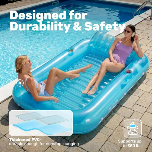 Miniatura 5 de SLOOSH Flotador Inflable para Tumbona de Piscina, 85" x 57" Flotadores de Piscina Extra Grandes para Adultos con Almohada, Balsa Flotante 4 en 1 Azul