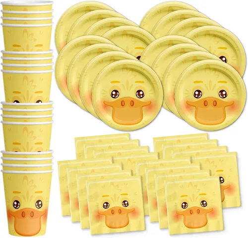 Miniatura 11 de Juego de suministros de fiesta de cumpleaños de pollo, platos, servilletas, tazas, kit de vajilla para 16