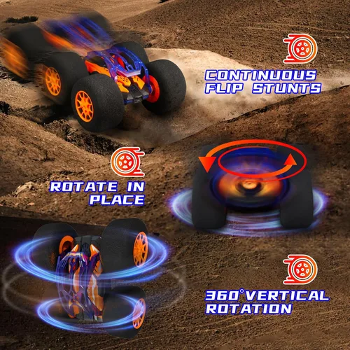 Miniatura 4 de Coches de acrobacias RC de interior con control remoto y juguetes con ruedas suaves, coches RC para niños, interior y exterior, con faro LED