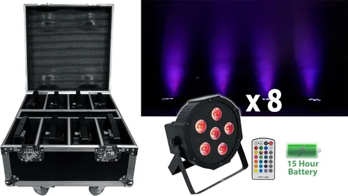 Miniatura 2 de Rockville Paquete Par de Baterías 6RF Negro, 8 Luces de Lavado Recargables+Estuche RGBWA+UV, DMX inalámbrico, control remoto RF, batería de 15