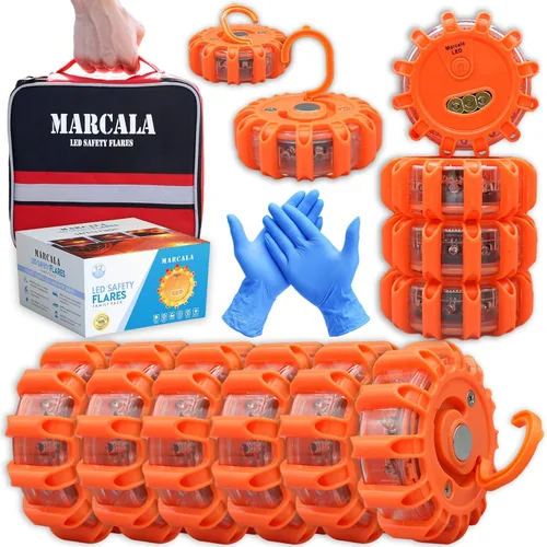 Miniatura 14 de Marcala Paquete de 3 luces de emergencia para vehículos Baldosas de emergencia compatibles con DOT para automóvil con baterías, silbato y funda