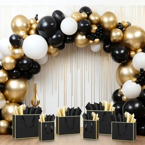 Miniatura 6 de Yeaqee 12 bolsas de regalo de papel metálico con asa, tamaño surtido, incluye 8, 10, 13 pulgadas, bolsa de regalo de agradecimiento de 5 sentidos