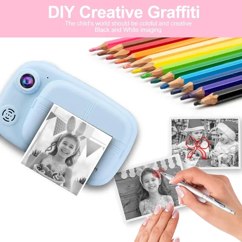 Miniatura 5 de Cámara instantánea para niños, mijiaowatch 12MP/1080P Cámara de impresión digital para niños con cámaras de 3.5 pulgadas para niños, tarjeta TF