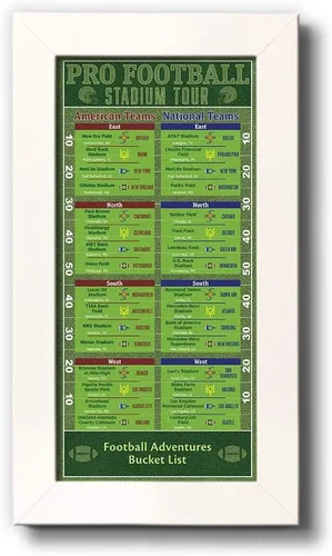 Miniatura 12 de Rastreador de lista de deseos de estadios de fútbol, marco gris de madera de granero, 13.5 pulgadas x 23.5 pulgadas, pin your football stadium