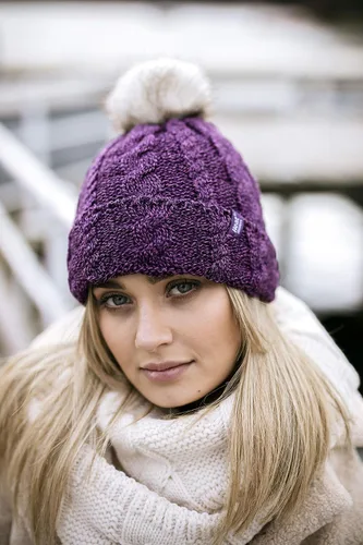 Miniatura 5 de Gorros térmicos de punto grueso para mujer con pompones