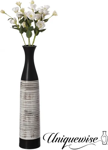 Miniatura 4 de Jarrón de cerámica impermeable de 31 pulgadas hecho a mano en blanco y negro, forma de botella clásica, diseño independiente y perfecto