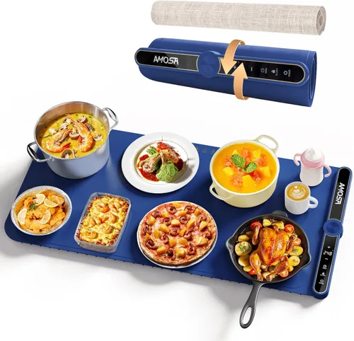 Miniatura 11 de Tapete de calentamiento de alimentos con cargador inalámbrico, calentador de alimentos extra grande de 34 x 15 pulgadas, tapete de calentamiento