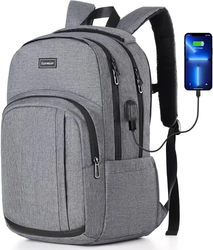 Miniatura 8 de Mochila escolar para libros, mochila de viaje, antirrobo, con puerto de carga USB, resistente al agua, para portátiles de 15.6 pulgadas para mayores