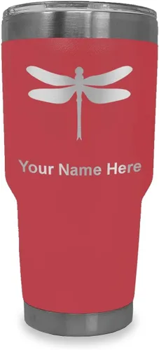 Miniatura 38 de LaserGram Vaso aislado al vacío de 20 onzas, libélula, grabado personalizado incluido (negro)