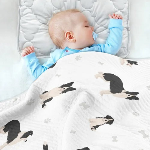 Miniatura 4 de Ollabaky Manta de algodón con diseño de perro Border Collie para niños y niñas, manta de algodón para cuna, cochecito o guardería, manta