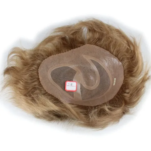Miniatura 7 de Toupee para hombre de 10 × 8 pulgadas, cabello humano real, postizo de piel fina, sistema de reemplazo de cabello, base de red de monofilamento