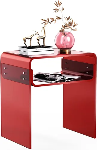 Miniatura 15 de Mesa auxiliar de 2 niveles de acrílico transparente; mesa de noche para sala de estar, dormitorio (1, Verde)