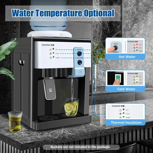 Miniatura 3 de Enfriador de agua para encimera de carga superior de 5 galones, mini dispensador de agua con agua caliente, caliente y fría, dispensador de agua