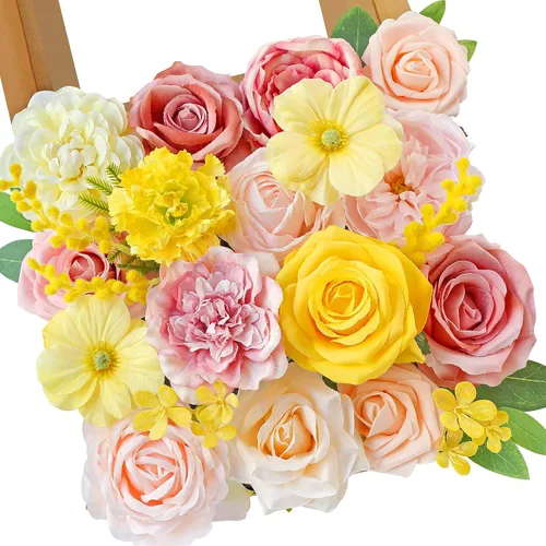 Miniatura 24 de Serwalin Flores artificiales, flores rosadas, flores de seda falsas, flores de pastel de boda, flores para ramos de boda, centros de mesa, Un rosa