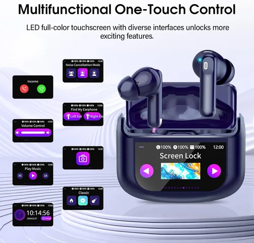 Miniatura 5 de Auriculares inalámbricos, Bluetooth 5.4, pantalla táctil multifunción con 5 modos de ecualización, auriculares estéreo de 48 horas con cancelación
