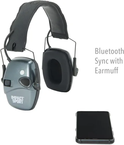 Miniatura 7 de Howard Leight Impact Sport - Orejera Bluetooth para disparar, color negro, atenuación de ruido de 21 dB, unisex para jóvenes y adultos Gris carbón