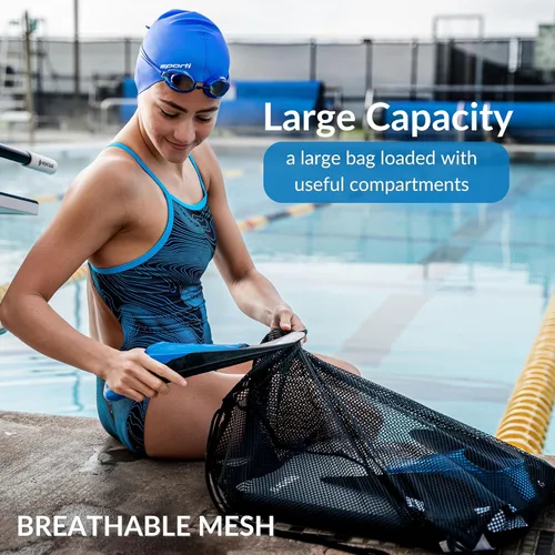 Miniatura 3 de Bolsas de Equipo de Natación Sporti, Mochila de Cordón de Malla, Bolsa de Natación para Nadadores, Mochila de Malla para la Playa Verde