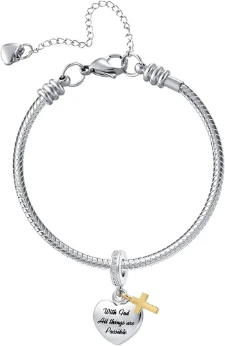 Miniatura 2 de MZC Jewelry Abalorio de cruz religiosa con forma de corazón cristiano para mujer